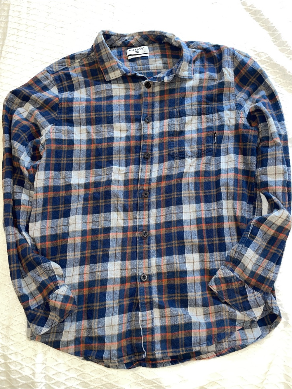 Billabong Blue and Orange Plaid Button-Down Shirt